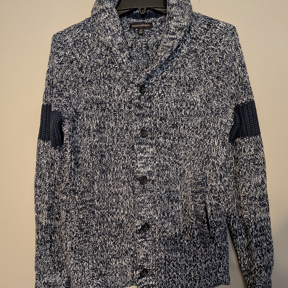 Banana Republic Navy and White Cardigan Sweater